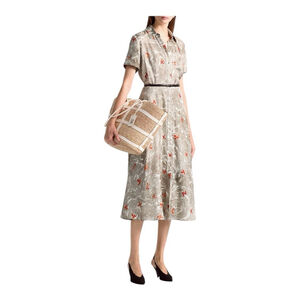 Altuzarra Kierra Gray and Orange Printed Midi Dress Size 10 (42) *** no belt